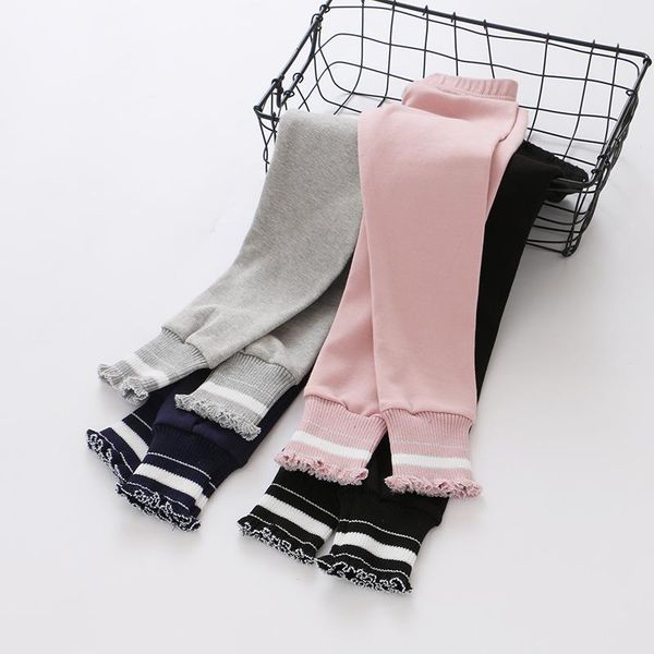 

trousers girl leggings children pants cotton elastic waist skinny fashion solid kids girls ruffle 3 4 5 6 7 years, Blue