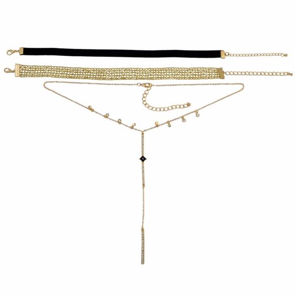 

pendant necklaces 3pcs/set bohemian gypsy gold fashion choker long necklace leather chain crystal rhinestone pendants& for women jewelry, Silver