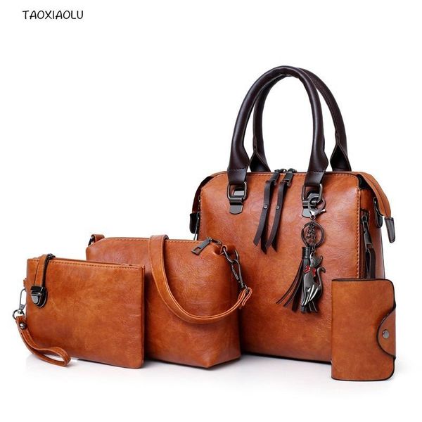 

evening bags leather single shoulder oblique satchel handbag bolsa 4 piece / set women's compound bag quality