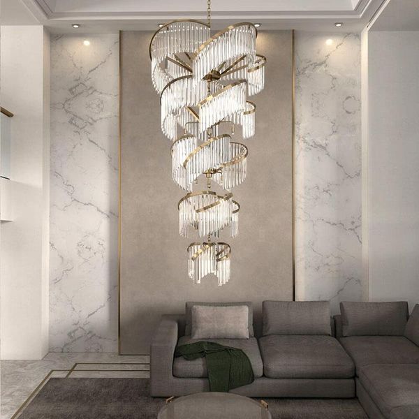 

chandeliers stair chandelier long duplex building rotating el lobby project villa living room hollow light luxury crystal lamp