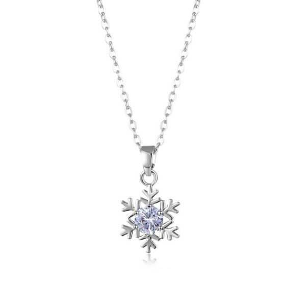 

chains stainless steel delicate minimalism snowflake winner crystal pendant necklace fashion women jewelry gift for him, Silver