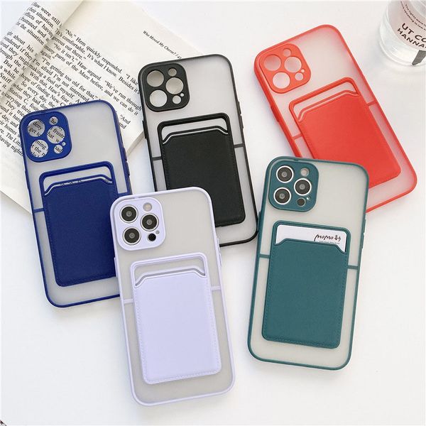 

shockproof armor matte transparent phone case for iphone 13 12 11 pro max mini xs xr x 7 8 plus se 2020 card slots hard back cover