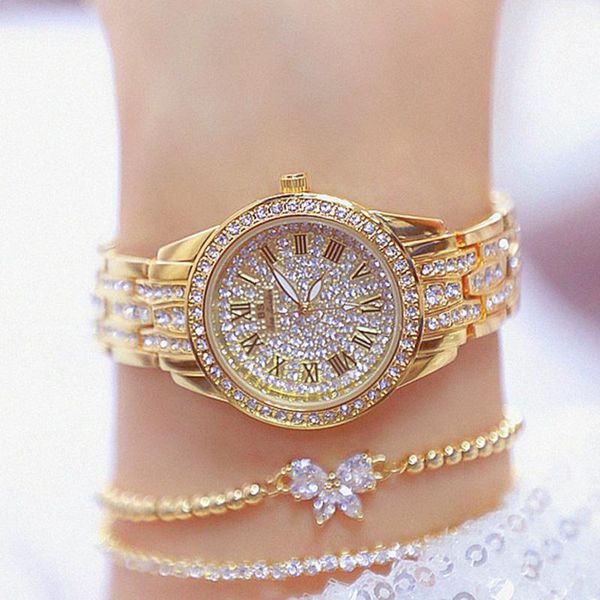 

wristwatches luxury bling diamond watch women fashion roman numerals dial brand gold ladies quartz wrist watches female clock gifts, Slivery;brown