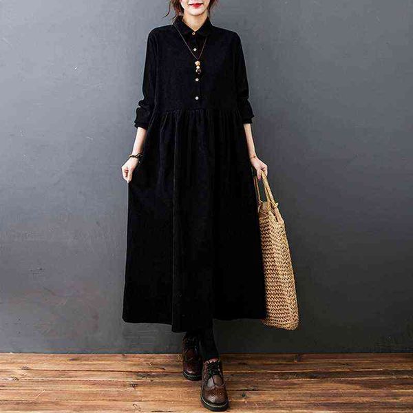 

2021 new autumn winter women dress vintage solid corduroy casual loose fashion long sleeve office elegant ladies dresses girls y1204, Black;gray