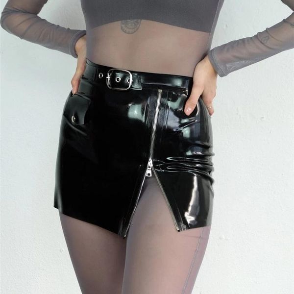 

zoctuo pu leather skirt high waist mini slim zipper buckle all matching bodycon petticoat fashion night club wear skirts, Black