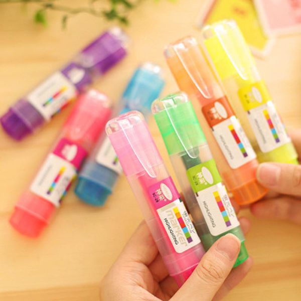 

highlighters 7pcs/lot 11*2.5cm creative colorful 7-color ramps highlighter pen color watercolor multi-color, Black;red