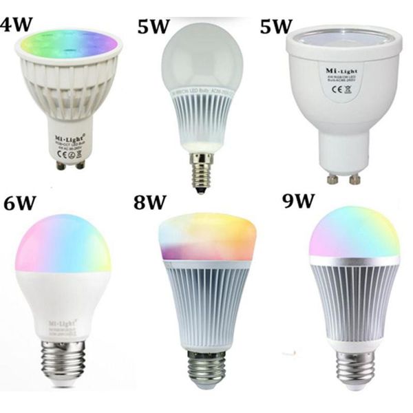 

bulbs 2.4g wireless bulb original mi light dimmable 110v/220v cw/ww rgbw rgbww e27 e14 gu10 4w 5w 6w 9w smart led lamp lighting