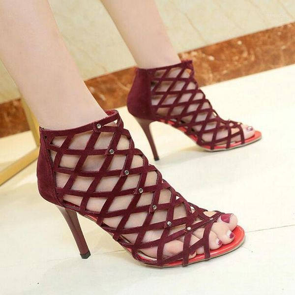 

dress shoes dijigirls woman rivet stiletto heel high open-toed hollow out high-heeled sandals party wedding drop1, Black