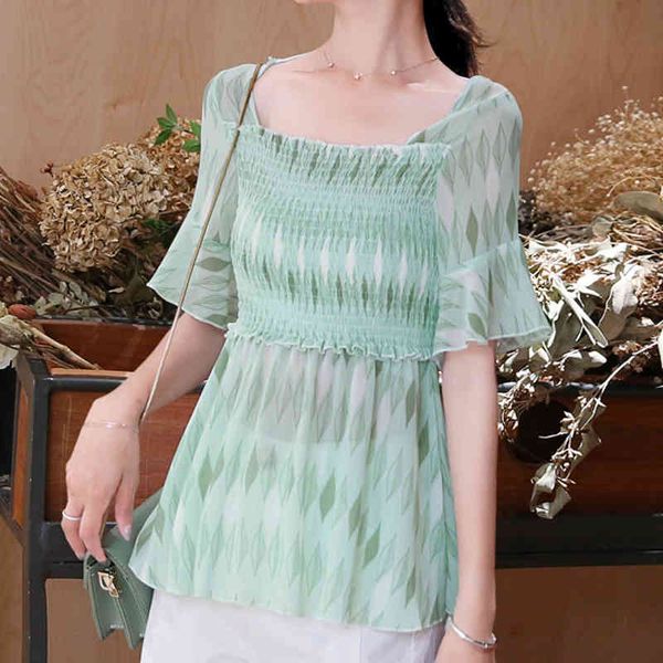 

summer fashion chiffon print women shirt shorts sleeves blouses shirt 's clothing 871b7 210420, White
