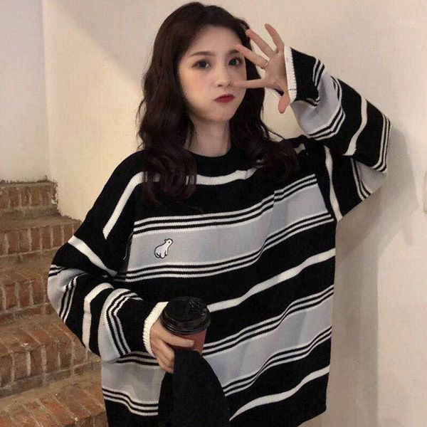 

striped women kawaii ulzng vintage college loose clouds sweater female korean punk thin cute harajuku clothing for women's sweaters, White;black