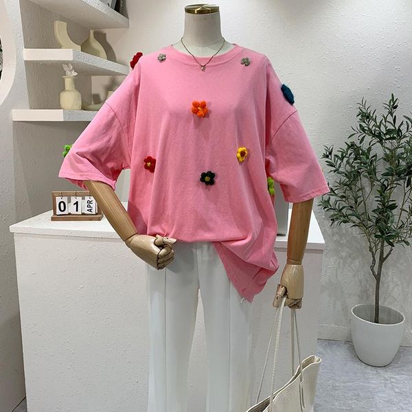 

summer women's shirt korean style solid color decals pullover short-sleeved t-shirt casual loose female, White