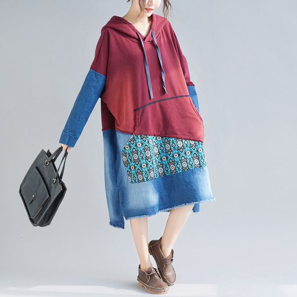 

hoodies women's spring style old loose dress contrast color irregular personality sweater plus size hooded, Black
