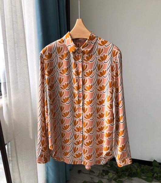 

women's blouses & shirts the 2021 powder orange printed silk 0817, White