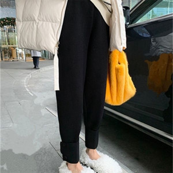 Pantaloni invernali riscaldati per donna Corea Pantaloni Harem alla caviglia lavorati a maglia oversize a maglia larga a vita alta 210514
