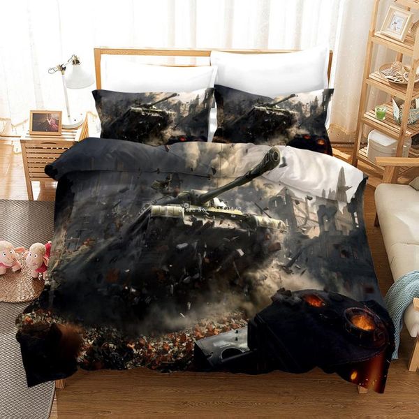 

bedding sets 3d printed boys set fashion tank large size children down quilt cover pillowcase deluxe home textile 2/3pcs