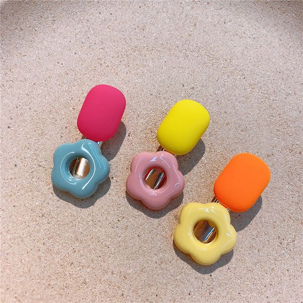 

2022 korean simple cute fluorescent color geometric duckbill clip children's hair accessories fashion sweet girl hairpins headdress, Slivery;white