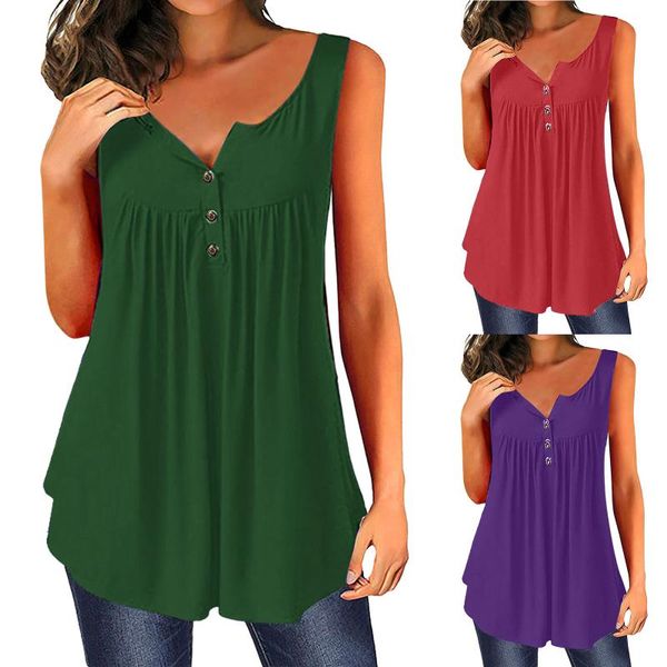 

women's blouses & shirts blouse button tunics ruched v neck casual fashion woman 2021 sleeveless summer blusas, White