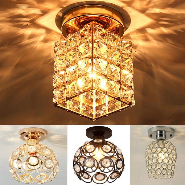 

led ceiling lights crystal lampshade gold/silver plafonnier living room bedroom modern round square decorative lamp e27