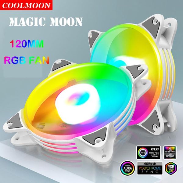

coolmoon 5v 3pin argb led fan 120mm 4pin pwm pc case chassis cooler magic moon heatsink radiator for computer water cooling fans & coolings
