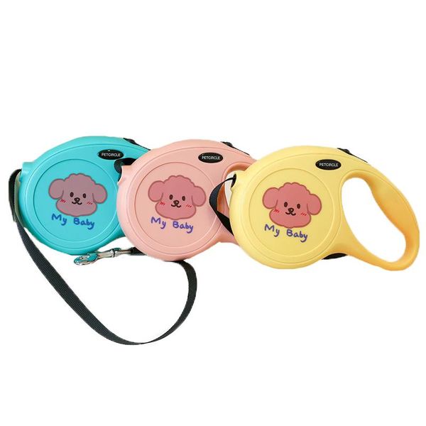 

dog collars & leashes 5m retractable leash cute cartoon puppy auto traction rope cat automatic walking running leads for small dogs