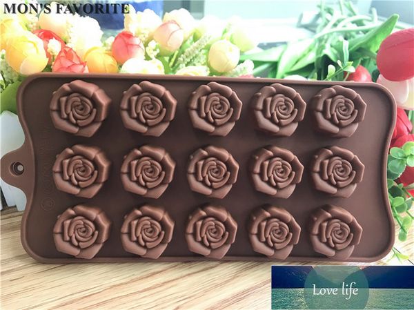 Aracı 1 adet 15-düzgün gül çiçek şekilli silikon çikolata kalıp tencere pişirme mutfak eşyaları fondan kek dekorasyon