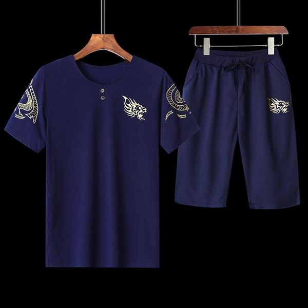 

cotton t shirt sports shorts men tracksuit suit summer running wear male size 5xl quick drying top, Gray