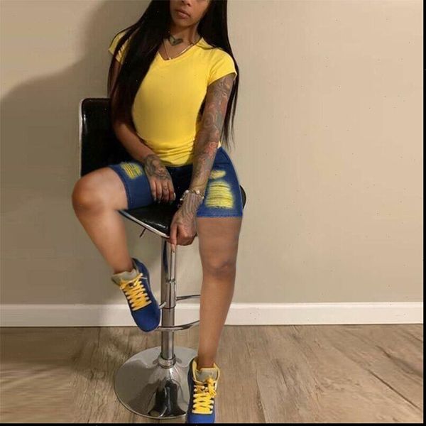 

summer broken denim ripped women shorts holes high waist yellow jeans ant skinny woman plus size s 3xl, White;black