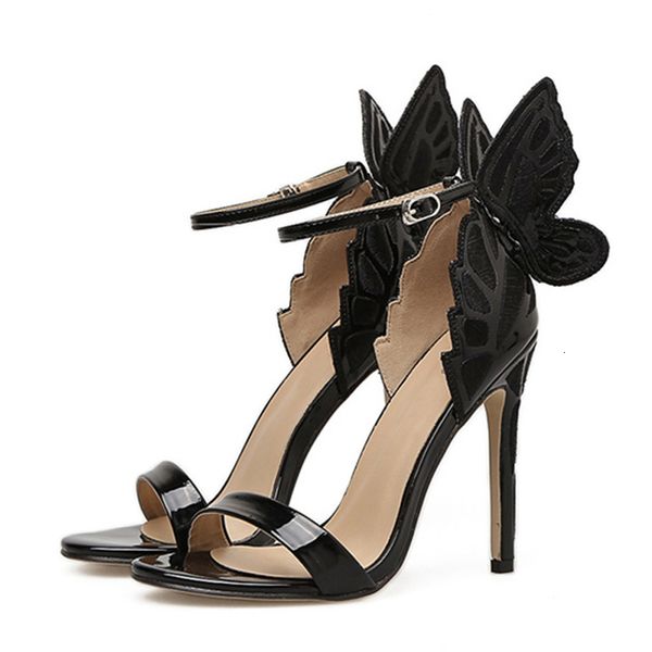 

sandals alta qualidade acolhedor sandÃ¡lias couro patente moda feminina borboleta-nÃ³ signer slis stiletto saltos abertos do do pÃ© fivela ecny, Black