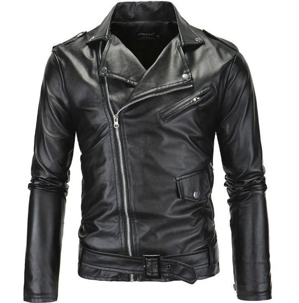 Männer Pelz Faux Herbst Mode Motorrad Leder Jacke Männer Slim Fit Schrägen Reißverschluss PU Mäntel Große Größe M-4XL Chaqueta cuero Hombre