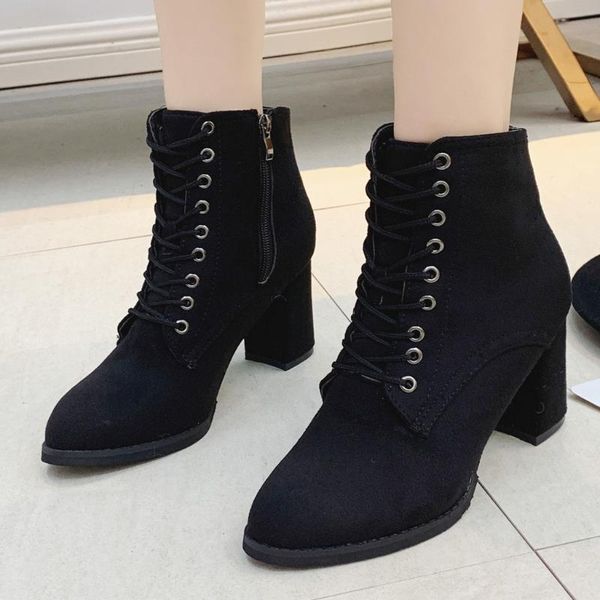 

dress shoes 2021 plus size lace up women fashion wholesale square heels add fur ankle boots winter warm boot#g4, Black
