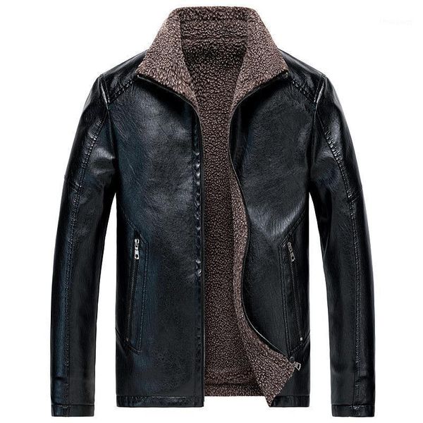 

men's jackets autumn and winter water wash plus plush fur one large coat fat us size leather jacket, Black;brown