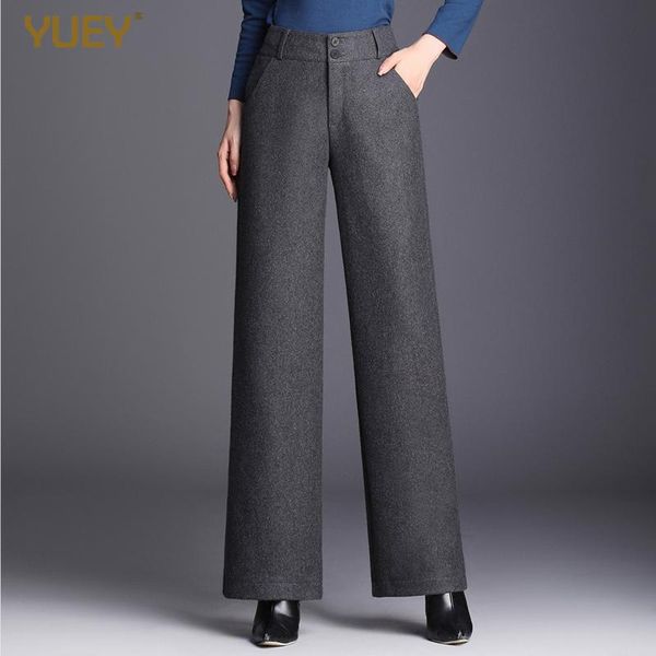 

women's pants & capris woolen for autumn winter wool thicken pure color plus size warm gray black business office suit trousers 6xl bra, Black;white