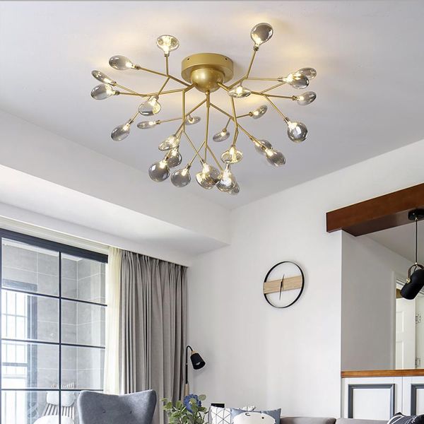 Chandeliers Modern Firefly teto luzes para a cozinha de ouro Decorações de casa de ouro baixa lâmpada de montagem Luz de montagem