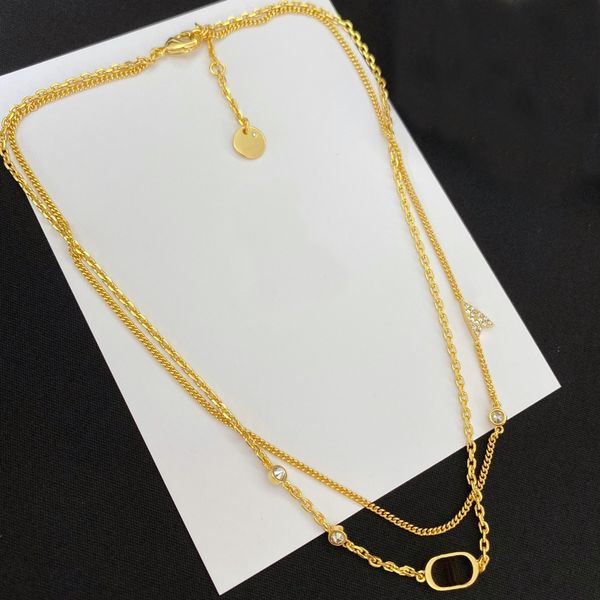 

fashion initial iced out double-layer necklace bijoux chains for lady womens party wedding lovers gift jewelry with box, Silver