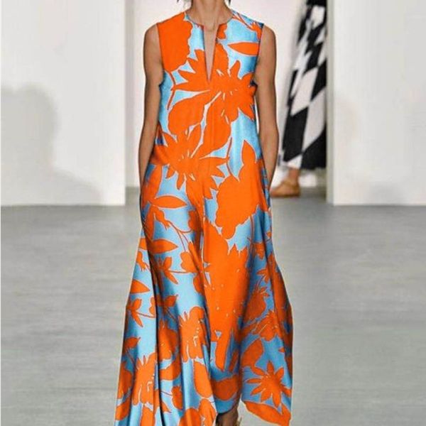 

printed 2021 summer bohemian fashion v-neck dress sleeveless, White;black