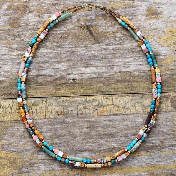 

women semi precious stone seed beads choker unique womens simple collar necklace drop bohemia jewelry, Silver