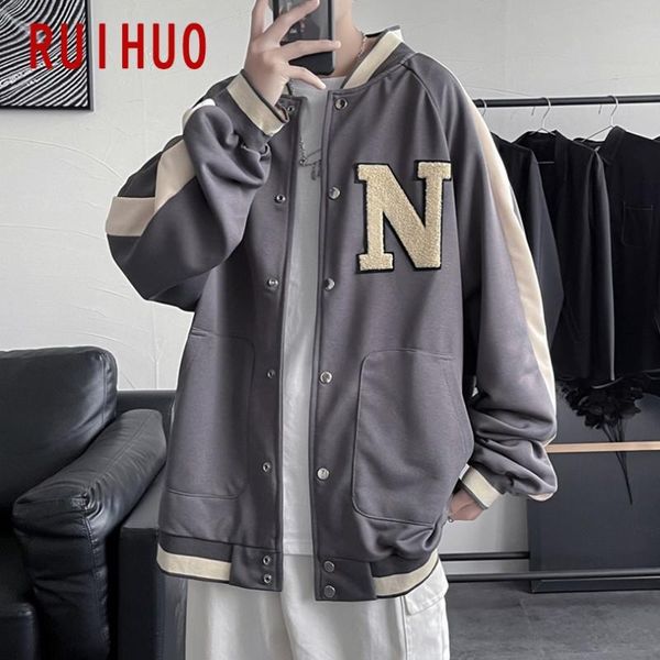 

men's jackets ruihuo casual jacket japanese streetwear men clothing 2021 arrivals baseball coat m-2xl, Black;brown