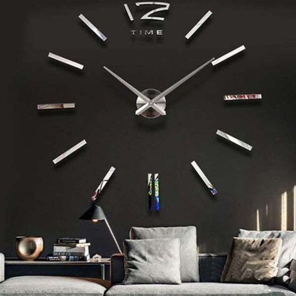 

wall clocks big size 3d quartz diy clock sticker horloge watch art hours metal acrylic mirror home decor novelty gift