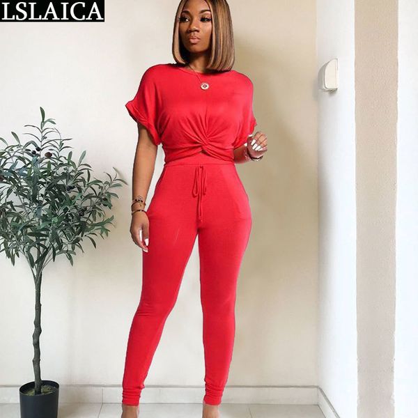 

plus size two piece set solid color o-neck fashion casual and pants sport wild streetwear 2 women 210520, White