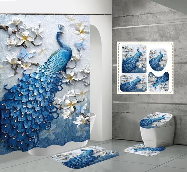

shower curtains 4 piece peacocks china birds feather bathroom 3d retro terproof polyester bath screen with hooks