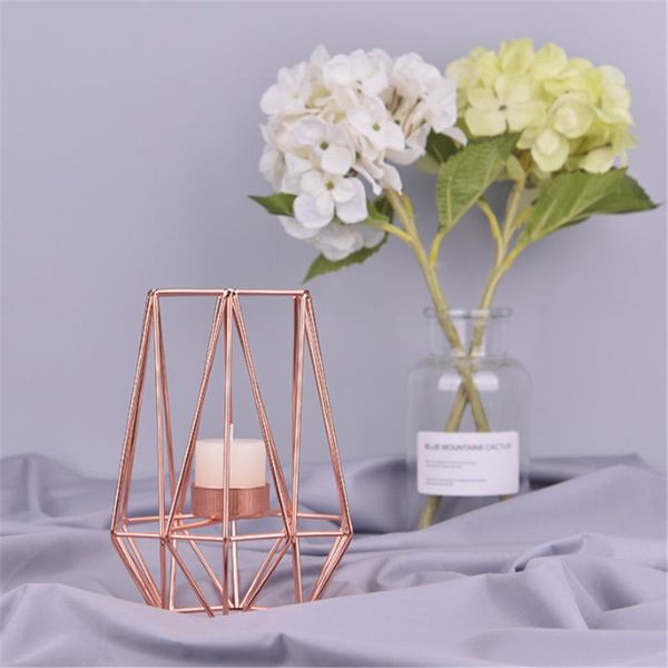 

european retro candlestick golden candle holders hexagon metal stand romantic tablecandelabra decor for home el candles