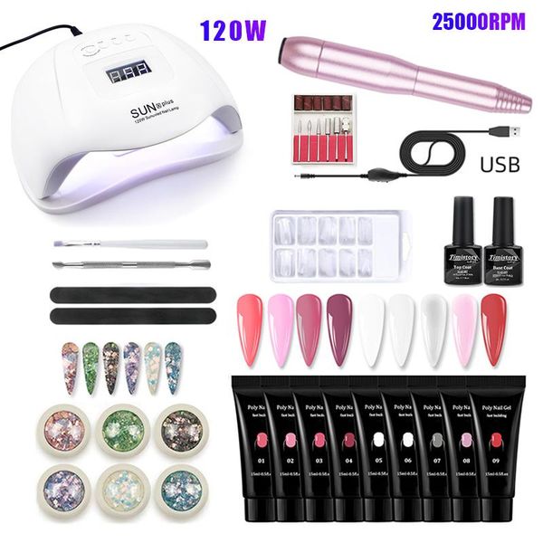 

acrylic 15ml poly nail set 25000rpm drill machine and 120w/54w uv led lamp extensions gel art tool kits