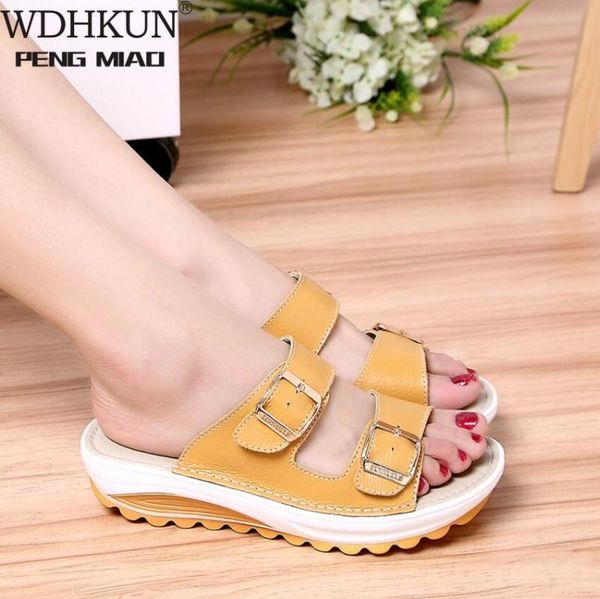 

women sandals wedges ladies open toe round buckle black yellow white platform shoes