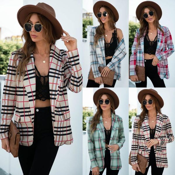 

women's wool & blends 2021plaid suit coat in autumn and winter of, Black