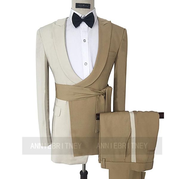 

men's suits & blazers custom made fashion stitching color for men slim fit blazer with belt latest singers performance jacket pants set, White;black