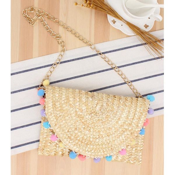 

evening bags hairy ball crossbody straw cute chain woven bag beach casual women's