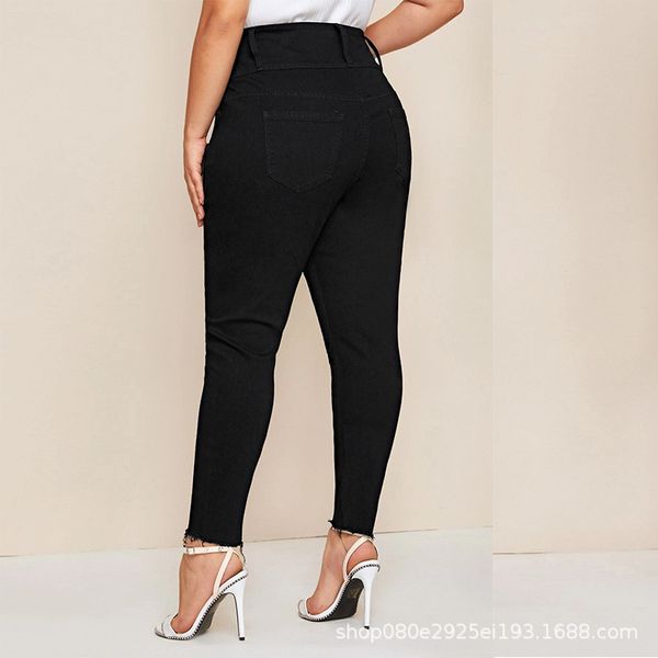 

women's high waist stretch jeans black tassel leggings, Blue