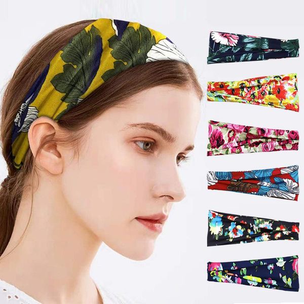 

sweatband ly headbands for women bohemian style yoga elastic headwraps floral print head wrap sweat absorbing hair band, Yellow;black