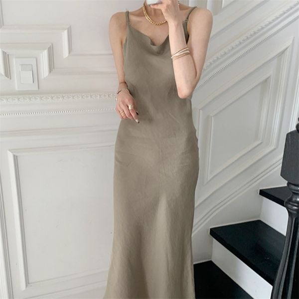 

spaghetti strap maxi dress women summer sleeveless v neck slim vestidos lady robe backless elegant party dresses 210519, Black;gray