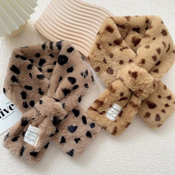 Koreanische Leopard Print Plüsch Schal Winter Faux Kaninchen Fell Verdicken Warme Falsche Kragen Zebra Muster Kreuz Nackenschutz Warme Snood